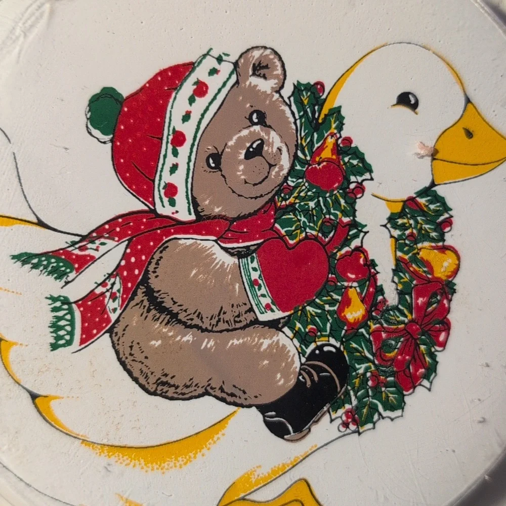 Vintage Christmas‎ Festive Bear and Duck Coaster Set NIP
